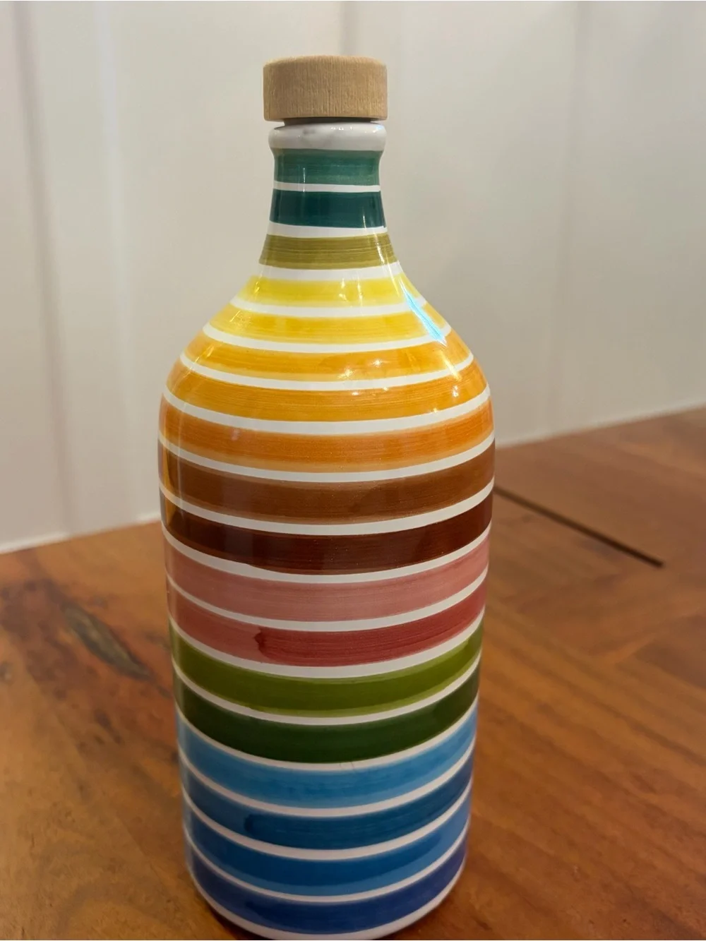 Frantoio Muraglia Italy Rainbow Ceramic Olive Oil Bottle Empty Hand Painted 17oz